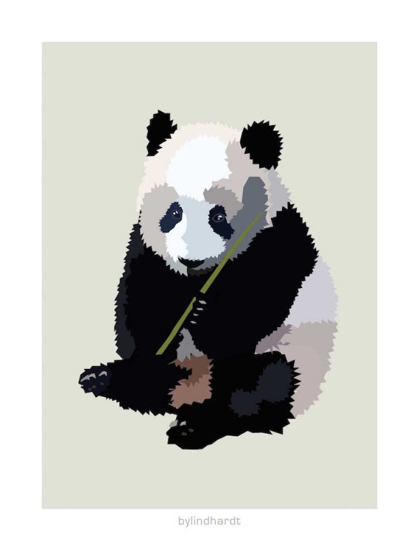 Pandabjørn plakat 3 på lysegrøn baggrund