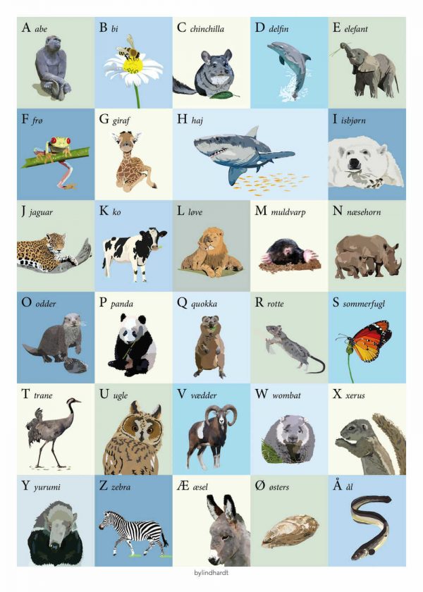 ABC plakat med dyr 2